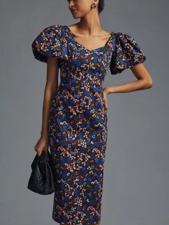 HUNTER BELL Dresses & Skirts - Hunter Bell Colette sheath floral Midi Dress Puff Sleeve retired NWT